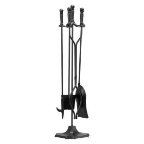 Fireplace Tool Set, 5 PCS Fire Tool Set and Holder with Five-Prong Stand, Tongs, Ash Shovel, Brush, Fire Place Poker