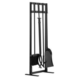 Fireplace Tool Set, 5 PCS Fire Tool Set and Holder with Square-Frame Stand, Tongs, Ash Shovel, Brush, Fire Place Poker
